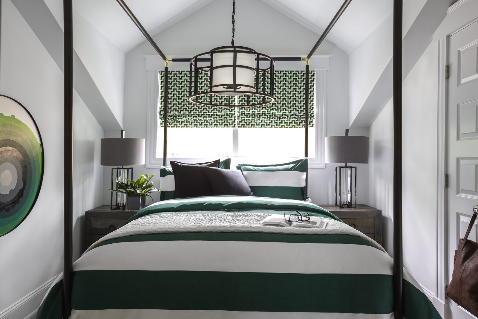 Editorial interior photograph of a styled guest bedroom — a horizontal hero composition designed to anchor a website project page or magazine feature.