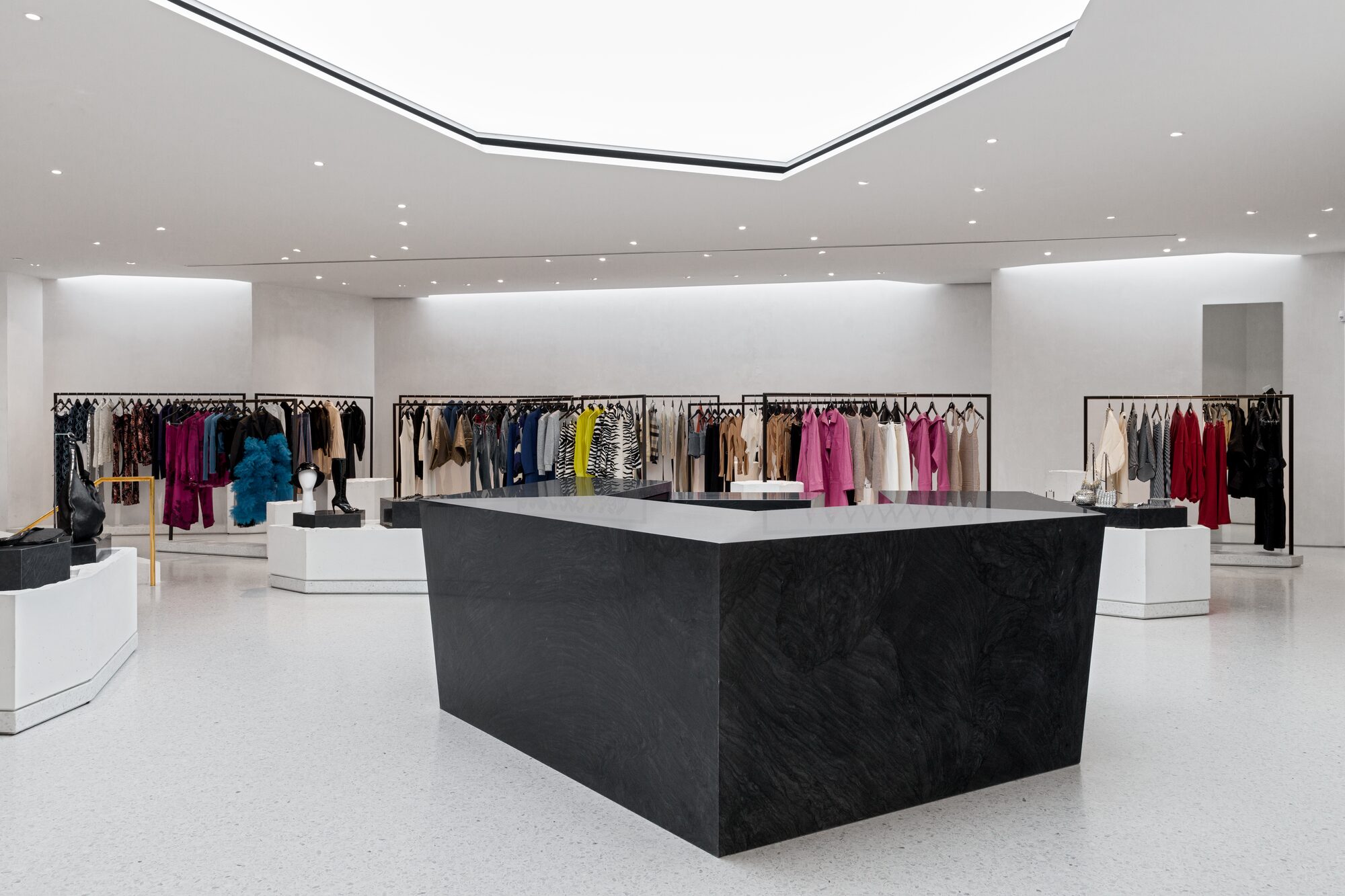 Luxury fashion retail interior with skylight — commercial interior photography