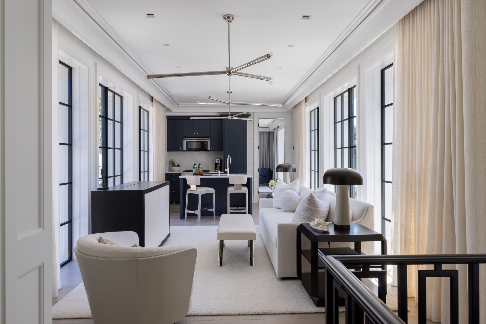 Open plan modern interior with residential living space